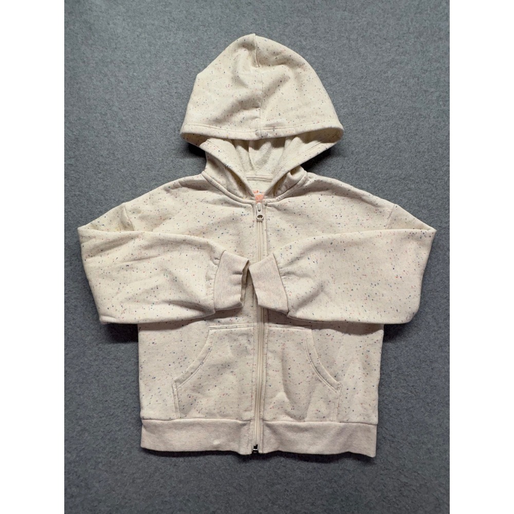 Cat & Jack Kids Cream Confetti Speckle Full Zip Fleece Hoodie Sweatshirt S 6/7